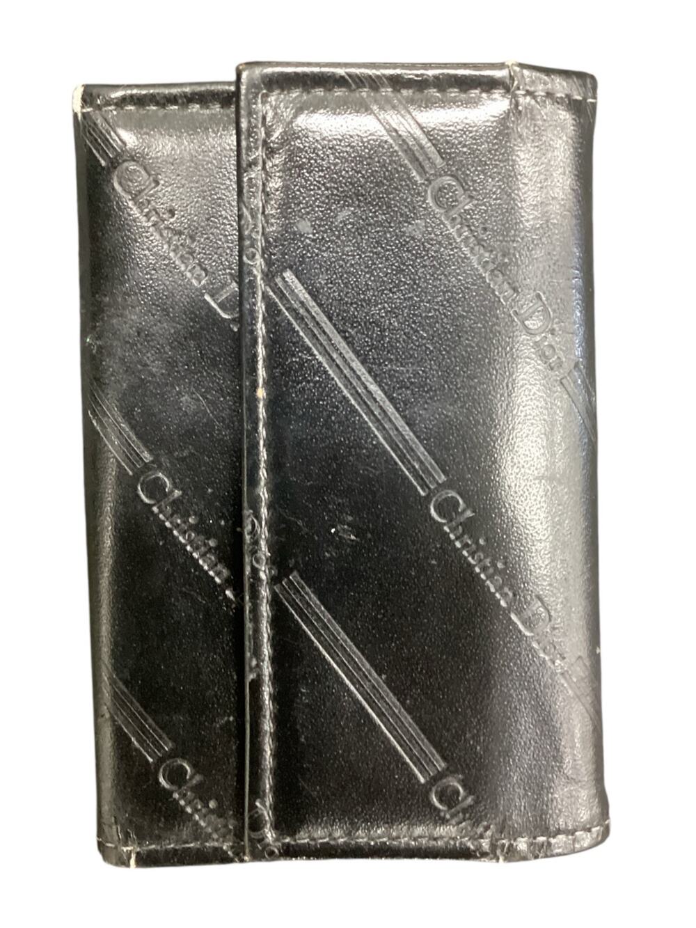 VTG Christian Dior Key Wallet 1 Size Leather Embossed Logo Snap Closure Black